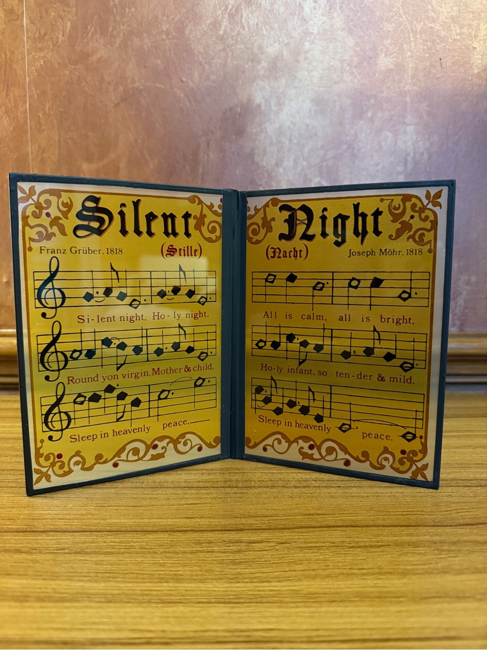 VTG Silent Night Sheet Music Folding Tabletop Decor Christmas Plaque 7.5"x10"